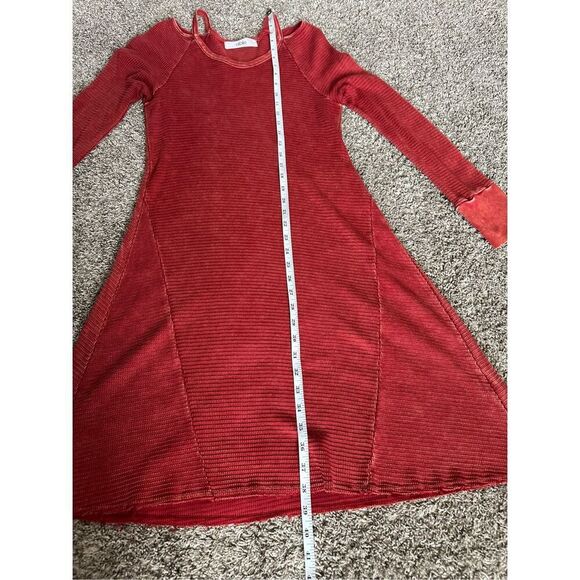 able Shoulder Cutout Raw Hem Thermal Dress Red Bohemian S Distressed Flowy - Picture 9 of 10